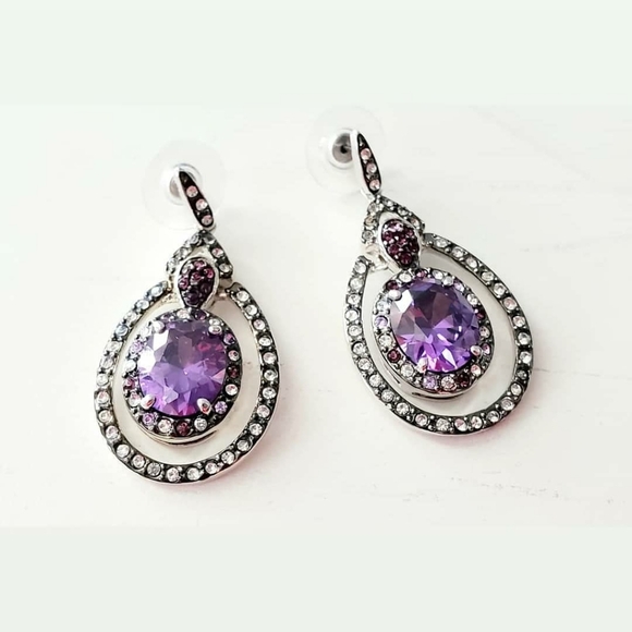 Simulated Amethyst Dangle Earrings Silver Plated - Picture 1 of 3